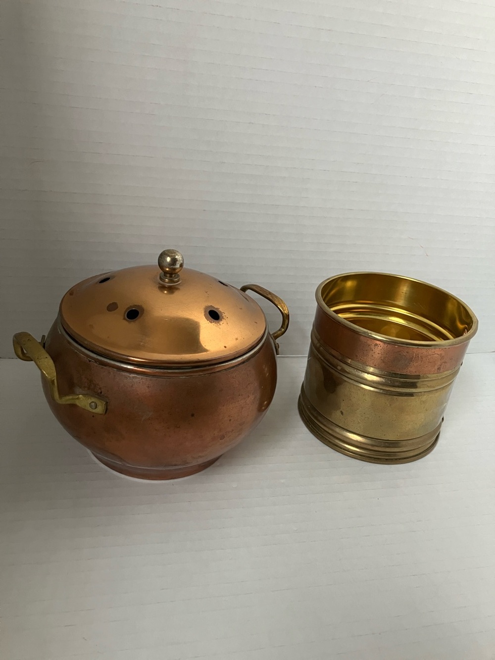Vintage Copper and Brass Decorative Duo - Potpourri Pot & Small Planter 70s 80s